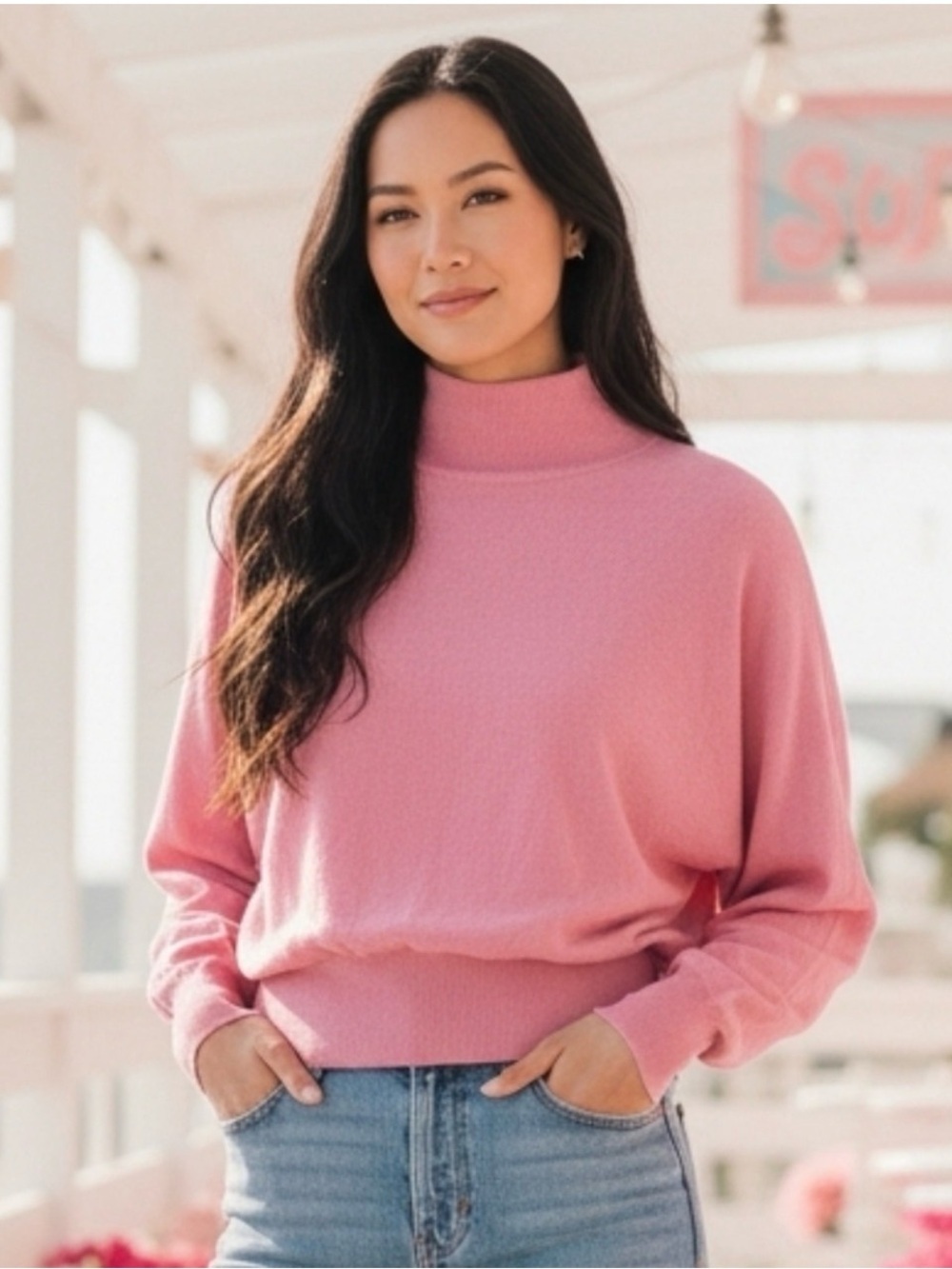 NWT Alice + Olivia Dia Wool Turtleneck Cropped Sweater Size XS in Rose